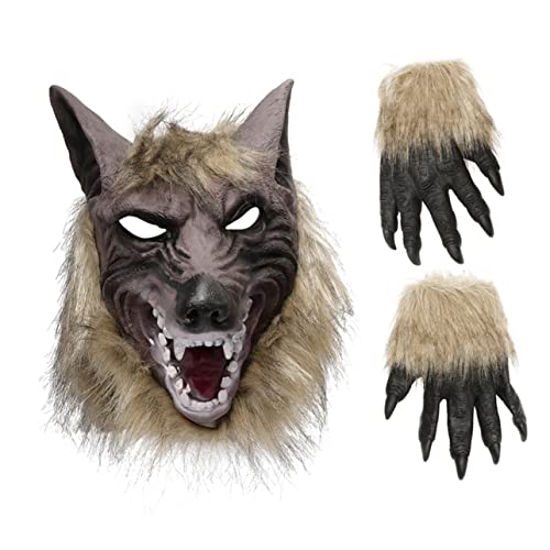 VILLFUL Werwolf-Kostüm Für Halloween Set Mit Wolfsmaske Und Krallenhandschuhen - Schaurige Verkleidung Für Gruselparty Passend Für Erwachsene Und Kinder Wolfskopf Cosplay Maske von VILLFUL