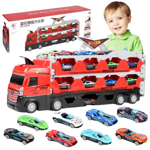 VIMAZ Mega Hauler Truck with Ejection Race Track,Morphing-Katapult Mega Hauler Truck,Folding Race Car Hauler Truck,Schießen Mega Truck,8 kleinen Rennautos, geeignet für Kinder ab 3 Jahren von VIMAZ