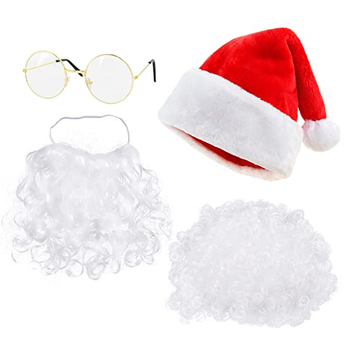 VINFUTUR 4 Stücke Weihnachtsmann Kostüm Zubehör, Weihnachtsmütze Weihnachtsmann Brille Weihnachtsmann Perücke und Bart Nikolauskostüme Zubehör für Weihnachten Karneval Cosplay Mottoparty von VINFUTUR