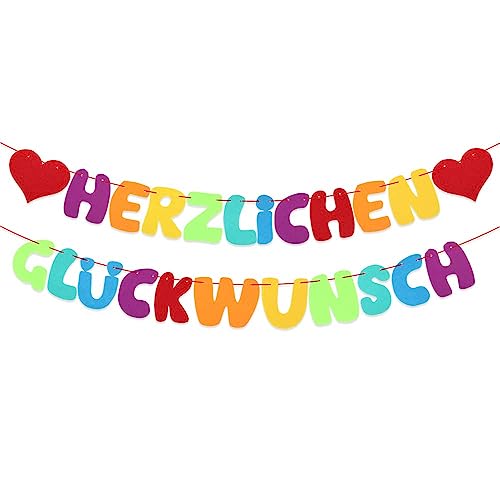 VINFUTUR Herzlichen Glückwunsch Girlande Gratulation Banner Bunt Filz Hängende Deko für Abitur Abschluss Graduation Geburtstag Hochzeit Jubiläum Ruhestand von VINFUTUR