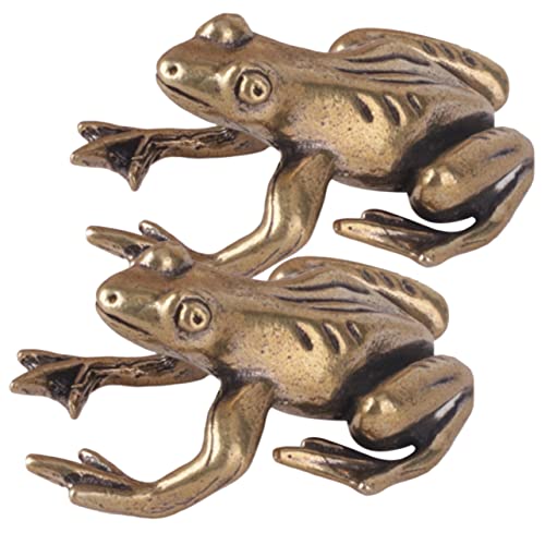 VINTORKY 2st Messing Frosch Schildkrötenstift Ring Aufkleber Miniatur-Frosch-gartenstatue Frosch-kunstfigur Froschkostüm Meeresschildkröte Halter Blaugrünes Lünette Wand Golden von VINTORKY