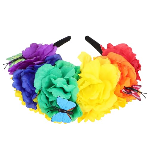 VINTORKY Bunte Blumenkrone Für Mexikanisches Blumenstirnband Haarschmuck Für Karneval Halloween Und Kostümpartys Boho Haarreifen Für Mädchen Und Frauen Farbenfrohes Kostümzubehör von VINTORKY