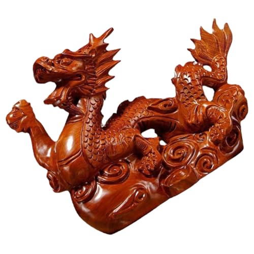 VINTORKY Drache Chinesische Dekoration Holzschnitzerei Ornamente Drachenornamente Chinesische Tierkreiszeichen Statue Chinesisches Glücksdekor Plüsch Drachenstatue Aquarium Dekoration Figur Aquarium von VINTORKY