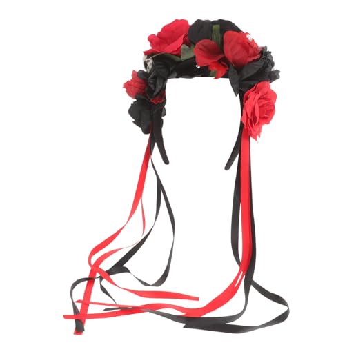 VINTORKY Halloween- -Haarband Tag des toten Blumenstirnbands Kopfschmuck aus Rosenblüten halloween haarreif halloween headband Gothic-Kopfbedeckung Halloween-Rosen-Stirnband Plastik von VINTORKY