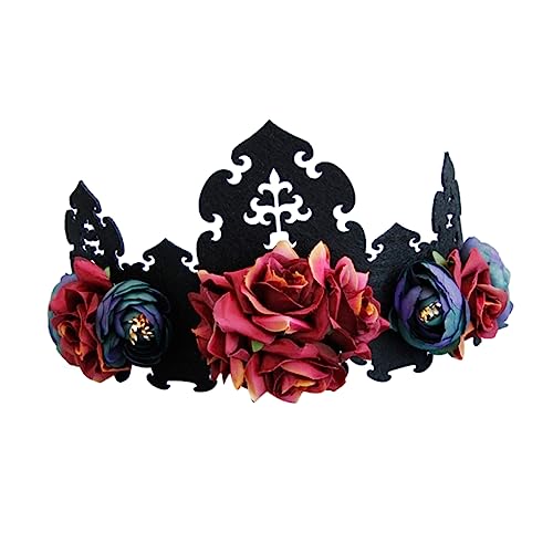 VINTORKY Halloween-Kranz Halloween-Kopfschmuck Tag der toten Krone Dekoration Stirnband Kostüme halloween kopfschmuck haarreif halloween floraler Kopfschmuck Blumenkopfschmuck Filzstoff von VINTORKY