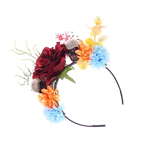 VINTORKY Halloween-Stirnband Halloween-Skelett-Kopfschmuck Haarschmuck mit Blumen halloween haarschmuck halloween haarreif -Blumen-Kopfschmuck -Kopfbedeckung PP-Stirnband von VINTORKY