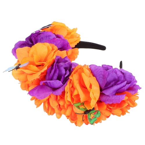 VINTORKY Mexikanisches Blumen Haarband Für Halloween Rosen Kopfbedeckung Für Frauen Tag Der Toten Festival Stirnband Mit Bunten Künstlichen Blumen Für Kostüme Und Feiern von VINTORKY