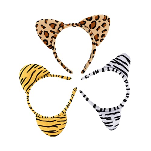 VINTORKY Tier Ohr Stirnbänder Aus Plüsch Für Kreativer Haarschmuck Mit Leoparden Zebra Und Tiger Muster Für Partys Und Kostüme von VINTORKY