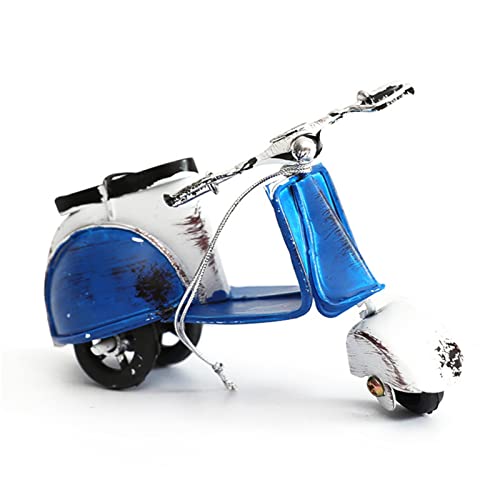 VIONNPPT 1:12 Miniatur Puppenhaus Eisen Pedal Motorrad, Handwerk Geschenk Eisen Modell Dekorative Zubehör, Mini Desktop Ornament für Home Decor (Blau) von VIONNPPT