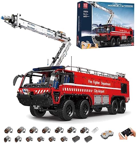 VIPIS MK 19004 Technik Flughafen Löschfahrzeug Mit 13 Motoren, 6653 Teile Technik Pneumatik Feuerwehr LKW Technic Rettungsfahrzeug groß Bausatz Kompatibel mit Lego Technik, 3XL von VIPIS