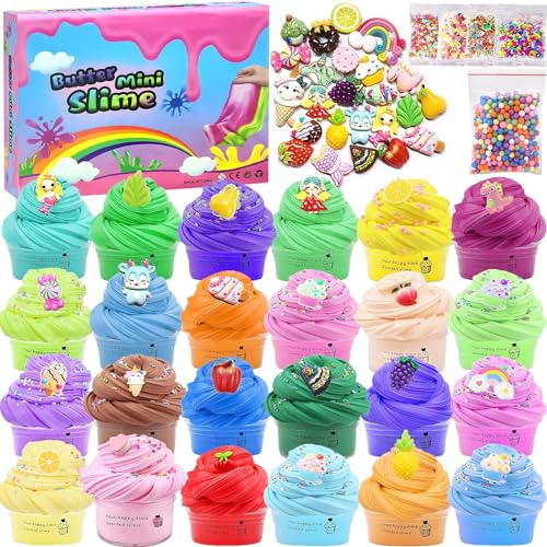 VIPNAJI Fluffy Butter Slime Set 24 Pack, Schleim Kinder Putty Spielzeug Geschenke, Slime Fun Charms, Mini Scented Schleim für Kinder Party Favor, Mädchen und Jungen, DIY Slime, weich und dehnbar von VIPNAJI