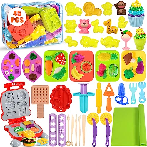 VIPNAJI Knete Dough Set für Kinder, 45 Stück Knetwerkzeug Teig Plastilin Werkzeuge, Knete Zubehör Frühstück Burger & Pasta & Pizza, Küchenspielzeug mit Aufbewahrungstasche Spielzeug für Jungen Mädchen VIPNAJI Knete Dough Set für Kinder, 45 Stück Knetwerkzeug Teig Plastilin Werkzeuge, Knete Zubehör Frühstück Burger & Pasta & Pizza, Küchenspielzeug mit Aufbewahrungstasche Spielzeug für Jungen Mädchen von VIPNAJI