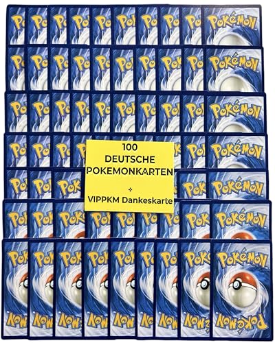 Pokemon Karten original Paket mit 100 verschiedenen Pokemon Karten deutsch - Pokemon Sammelkarten Set mit Holo Pokémon Karten plus VIPPKM® Dankeskarte kompatibel mit pokemon Karten Gold original von VIPPKM