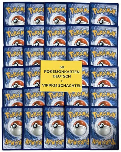 VIPPKM 30 Karten Paket original in deutsch - Versand in nachhaltiger Box kompatibel mit Pokemonkarten - Geschenk Set inkl. Holo Pokemon Sammelkarten - neu von VIPPKM