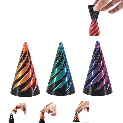 3pcs 2024 Impossible Cone, Spirale Kegel Dummy Spielzeug, 3D gedruckt Spirale Dummy Spielzeug, Mini Cone Crossing Pyramid Dummy Spielzeug Mini Stress Relieving Desktop Spielzeug (A) von VISIOLEX