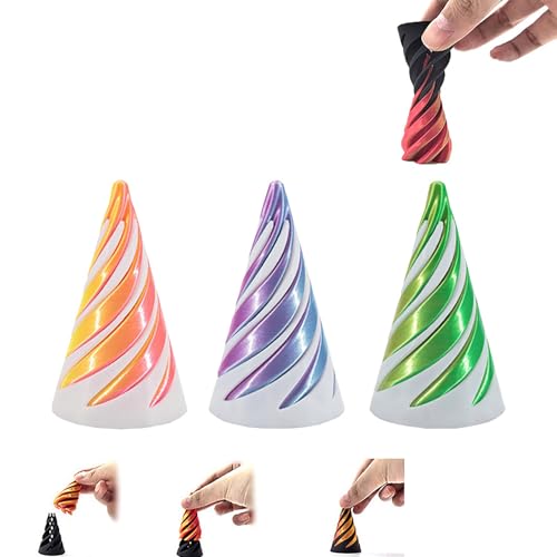 3pcs 2024 Impossible Cone, Spirale Kegel Dummy Spielzeug, 3D gedruckt Spirale Dummy Spielzeug, Mini Cone Crossing Pyramid Dummy Spielzeug Mini Stress Relieving Desktop Spielzeug (B) von VISIOLEX