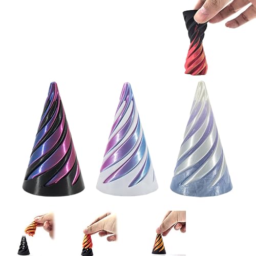 3pcs 2024 Impossible Cone, Spirale Kegel Dummy Spielzeug, 3D gedruckt Spirale Dummy Spielzeug, Mini Cone Crossing Pyramid Dummy Spielzeug Mini Stress Relieving Desktop Spielzeug (C) von VISIOLEX