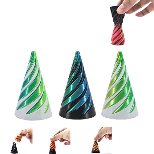 3pcs 2024 Impossible Cone, Spirale Kegel Dummy Spielzeug, 3D gedruckt Spirale Dummy Spielzeug, Mini Cone Crossing Pyramid Dummy Spielzeug Mini Stress Relieving Desktop Spielzeug (D) von VISIOLEX