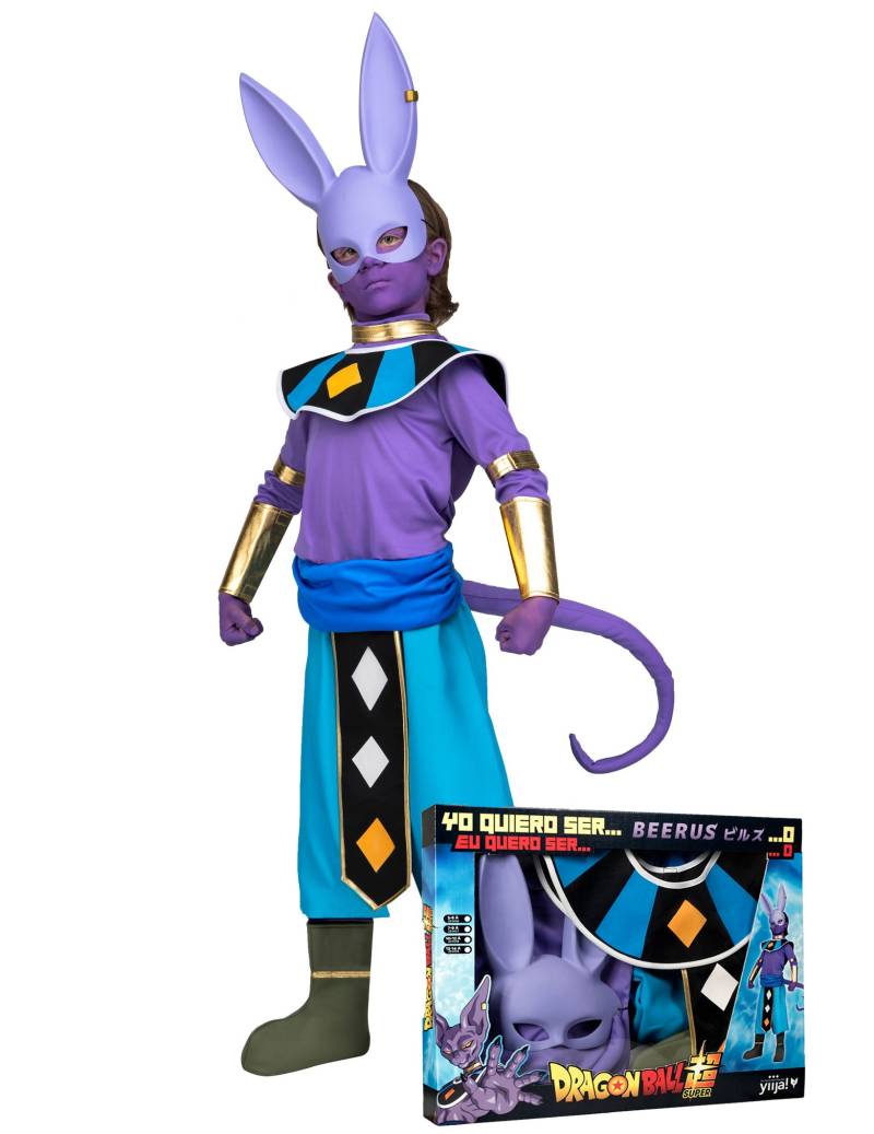 Beerus-Kostüm für Kinder Dragon Ball im Geschenkkoffer lila-lau-gold von VIVING COSTUMES / JUINSA