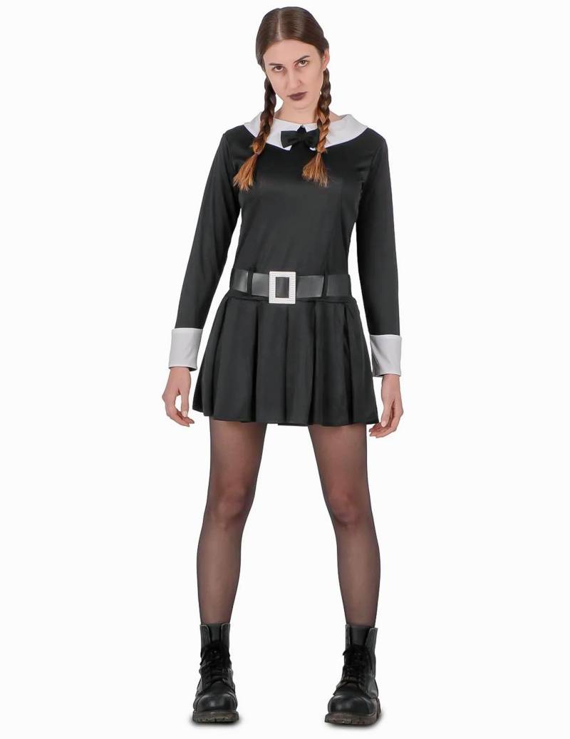 Dunkles Gothic-Mädchen Damenkostüm Halloweenkostüm schwarz-weiss von VIVING COSTUMES / JUINSA