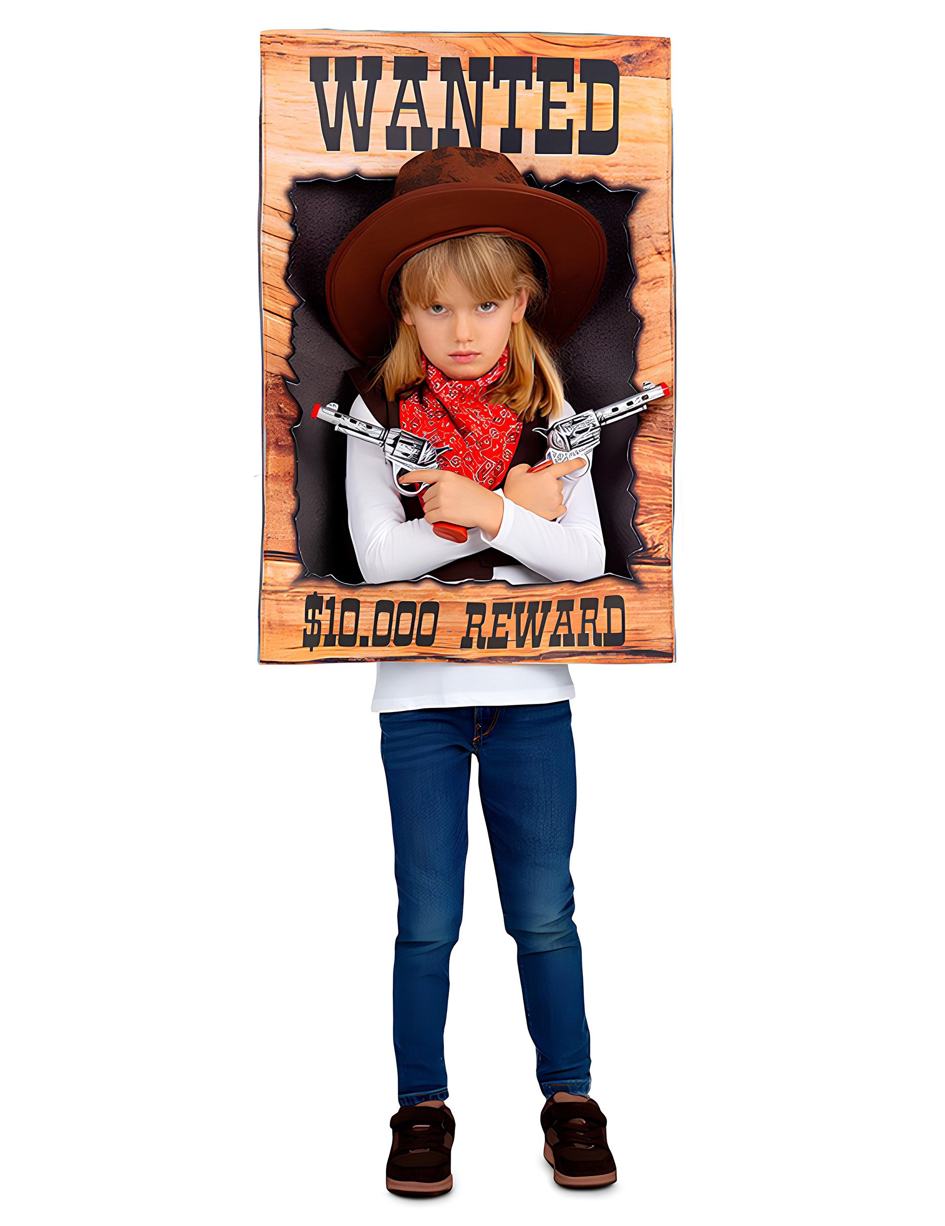 Wanted Poster Kinderkostüm mit Cowboyhut und Halstuch Wanted Poster Kinderkostüm mit Cowboyhut und Halstuch von VIVING COSTUMES / JUINSA