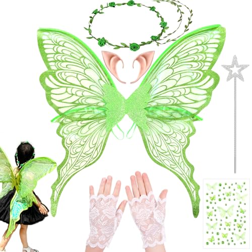 VLEDARLING Damen Mädchen Schmetterling, Glitzernde Engelsflügel, Glitzer Schmetterlingsflügel, Nymphe Pixie Halloween Kostüm Flügel Schmetterling Feenflügel Engelsflügel Mädchen Feenflügel(Grün) VLEDARLING Damen Mädchen Schmetterling, Glitzernde Engelsflügel, Glitzer Schmetterlingsflügel, Nymphe Pixie Halloween Kostüm Flügel Schmetterling Feenflügel Engelsflügel Mädchen Feenflügel(Grün) von VLEDARLING