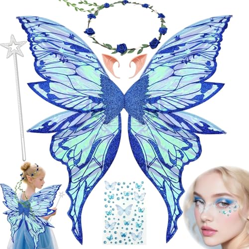 VLEDARLING Damen Mädchen Schmetterling, Glitzernde Engelsflügel, Glitzer Schmetterlingsflügel, Nymphe Pixie Halloween Kostüm Flügel Schmetterling Feenflügel Engelsflügel Mädchen Feenflügel(Blau) VLEDARLING Damen Mädchen Schmetterling, Glitzernde Engelsflügel, Glitzer Schmetterlingsflügel, Nymphe Pixie Halloween Kostüm Flügel Schmetterling Feenflügel Engelsflügel Mädchen Feenflügel(Blau) von VLEDARLING