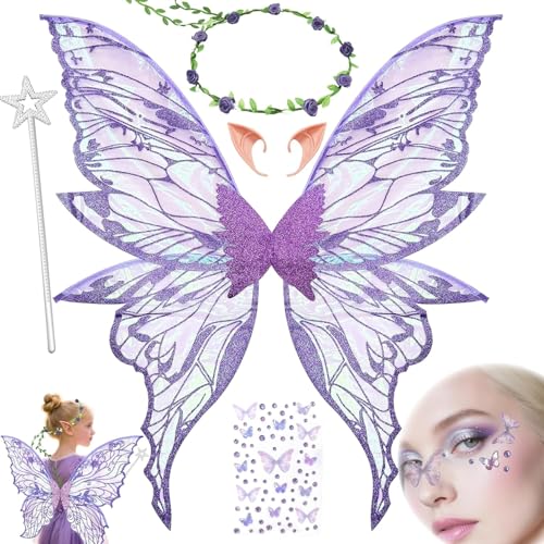 VLEDARLING Damen Mädchen Schmetterling, Glitzernde Engelsflügel, Glitzer Schmetterlingsflügel, Nymphe Pixie Halloween Kostüm Flügel Schmetterling Feenflügel Engelsflügel Mädchen Feenflügel(Lila) VLEDARLING Damen Mädchen Schmetterling, Glitzernde Engelsflügel, Glitzer Schmetterlingsflügel, Nymphe Pixie Halloween Kostüm Flügel Schmetterling Feenflügel Engelsflügel Mädchen Feenflügel(Lila) von VLEDARLING