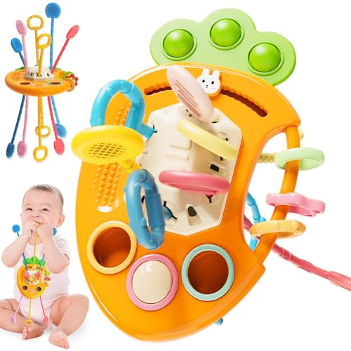 VLEDARLING Teething Ring Montessori Spielzeug ab 1 Jahr, Silikon Zugschnur Spielzeug für Babys,Sensorik Spielzeug,Sensorisches Baby Spielzeug,Beißring Baby Beißspielzeug Baby Reisespielzeug für Babys von VLEDARLING