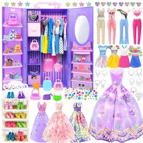 75 Kleidung für Puppen kleiderschrank Kleidung Schmuck Zubehör für 11,5 Zoll Puppe Mädchen Puppe Kleider mit Hochzeitskleid Oberteile Hosen Schuhe Kleiderbügel Taschen Geschenk Spielzeug für Mädchen von VLUSSO