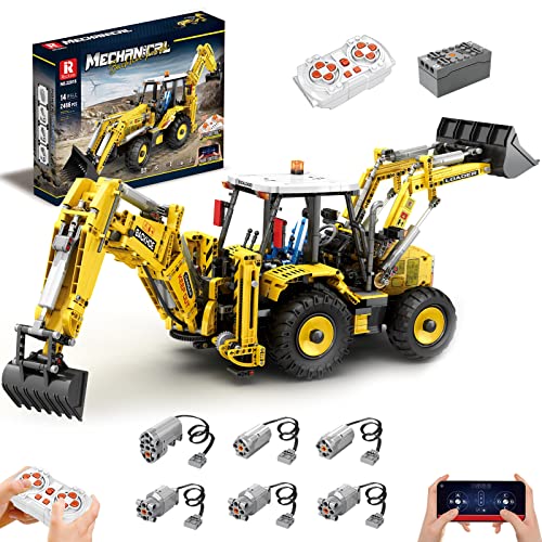 Reobrix 22018 Technik Ferngesteuerter Baggerlader Bausteine, 2466 Teile mit 6 Motoren Backhoe Loader Klemmbausteine Spielzeug Modell Bausatz (Originalverpackung) von VLites