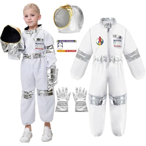 VNNOPG Astronauten-Kostüm für Kinder, Raumfahrer, Cosplay-Kostüm, Astronauten-Rollenspiel-Kostüm-Set für Mädchen oder Jungen, Raumfahrer-Overall mit Astronautenhut und Handschuhen, Größe S von VNNOPG