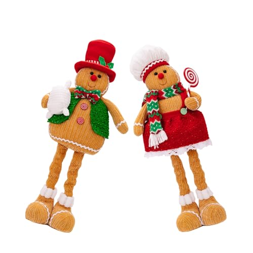 VOCUE 2 Stück Weihnachten Lebkuchen Mann Plüschpuppen Elegant Lebkuchen Mann Zwerge Dekoration Skalierbare Plüschpuppen Ornament von VOCUE