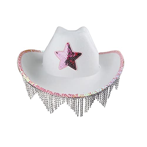 VOCUE Handgefertigter Cowgirl-Hut mit Krempe für Hochzeit, Party, Sternenmuster, Westernhut von VOCUE