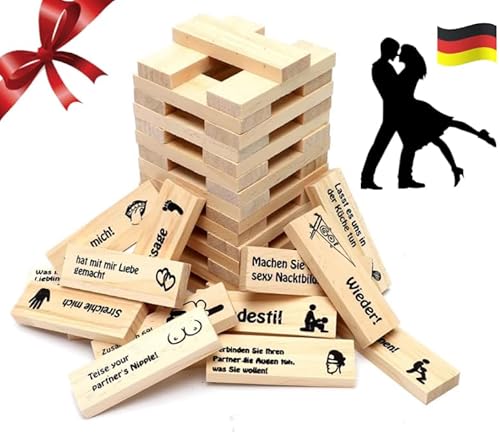 Lust Tower Blöcke, Super Naughty Block Tower Game, Love & Naughty Night Board Games Lustiges Paarspiel für Erwachsene, 48 Stapelturm Holzblöcke mit Wahrheit oder Pflicht Fragen & Herausforderungen von VOHESEA