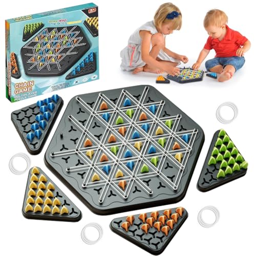 Triggle-Spiel, Triggle Brettspiel, Chain Triangle Game für 2-4 Spieler, Triggle Spiel Gummibänder, Lustiges Ketten-Dreieck-Spiel, Ketten Dreieck Spiel für Familientreffen und Interaktion mit Kindern von VOHESEA