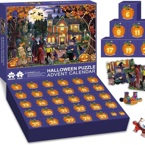 VOHIKO Puzzle 1000 Teile Adventskalender 2024 für Erwachsene und Teenager, 31 tägiger Countdown bis zu Halloween Puzzles, Blind Box Überraschungsbox von VOHIKO