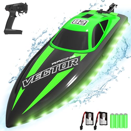 VOLANTEXRC RC Boot mit LED-Licht, Ferngesteuertes Boot für Pools und Seen, 20+ km/h RC Boot, RC Boat 2,4-GHz-Rennboote, Modellboot, Poolspielzeug für Kinder (Grün) von VOLANTEXRC