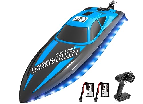 VOLANTEXRC RC Boot mit LED-Licht, Ferngesteuertes Boot für Pools und Seen, 20+ km/h RC Boot, RC Boat 2,4-GHz-Rennboote, Modellboot, Poolspielzeug für Kinder (Blau) von VOLANTEXRC