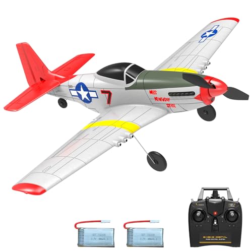 VOLANTEXRC RC Flugzeug, 2,4 GHz ferngesteuertes Flugzeug mit 2 Batterien, RC Flugzeug Bausatz 4CH RC Plane 4 Kanal RC Flugzeug RC Segelflugzeugspielzeug für Anfänger, Kinder, Erwachsene (P51D Mustang) von VOLANTEXRC