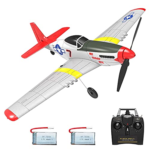 VOLANTEXRC RC Flugzeug, 2,4 GHz ferngesteuertes Flugzeug mit 2 Batterien, RC Flugzeug Bausatz 4CH RC Plane 4 Kanal RC Flugzeug RC Segelflugzeugspielzeug für Anfänger, Kinder, Erwachsene (P51D Mustang) von VOLANTEXRC