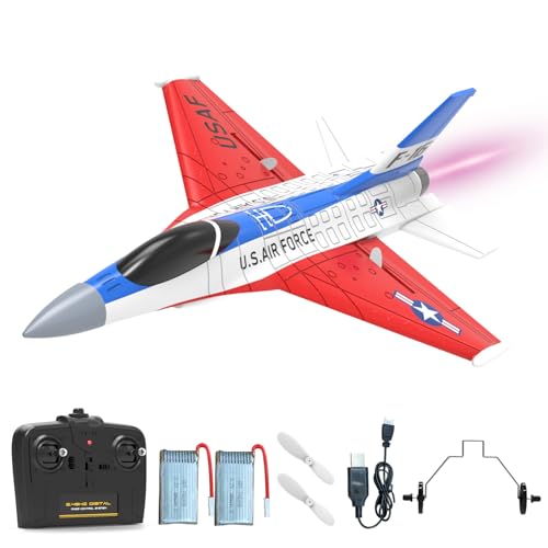 VOLANTEXRC 2,4 GHz 2 Kanal Ferngesteuertes Flugzeug RTF mit 2 Batterien und mit LED Licht, 2CH RC Flugzeug für Anfänger, Kinder, Erwachsene (F16 Falcon) von VOLANTEXRC