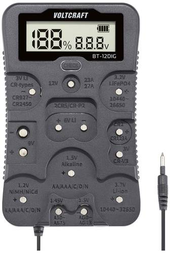 VOLTCRAFT Batterietester BT-12DIG Messbereich (Batterietester) 1,2 V, 1,5 V, 3 V, 3,7 V, 6 V, 9 V, 1 von VOLTCRAFT