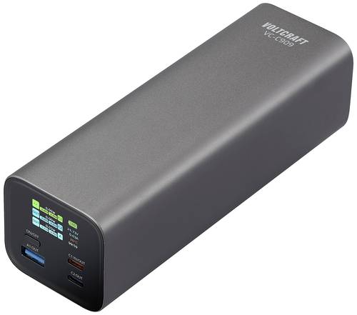 VOLTCRAFT VC-C909 Powerbank 27000 mAh USB PD 3.1 Li-Ion Schwarz-Silber Statusanzeige von VOLTCRAFT