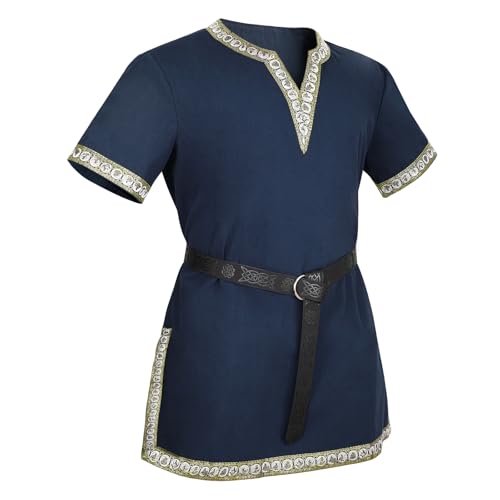 VONMELLI Herren Mittelalter Kostüm Hemden Renaissance Vintage Tunika Wikinger Ritter Pirat mit Schwarz Wikinger Gürtel für Halloween Cosplay Blau M VONMELLI Herren Mittelalter Kostüm Hemden Renaissance Vintage Tunika Wikinger Ritter Pirat mit Schwarz Wikinger Gürtel für Halloween Cosplay Blau M von VONMELLI