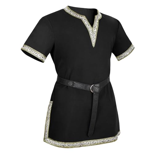 VONMELLI Herren Mittelalter Kostüm Hemden Renaissance Vintage Tunika Wikinger Ritter Pirat mit Schwarz Wikinger Gürtel für Halloween Cosplay Schwarz mit Mittelalter Gürtel 2XL VONMELLI Herren Mittelalter Kostüm Hemden Renaissance Vintage Tunika Wikinger Ritter Pirat mit Schwarz Wikinger Gürtel für Halloween Cosplay Schwarz mit Mittelalter Gürtel 2XL von VONMELLI