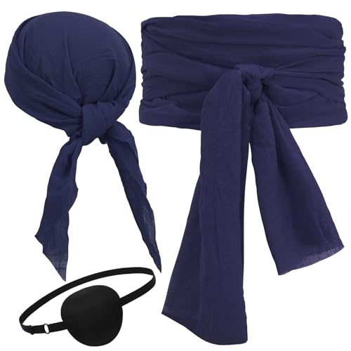 VONMELLI Piraten Kopftuch Schärpe Gürtel Halloween Kostüm Augenklappe Damen Herren Mittelalter Renaissance Bandana Stirnband Taillengürtel Navy Blau VONMELLI Piraten Kopftuch Schärpe Gürtel Halloween Kostüm Augenklappe Damen Herren Mittelalter Renaissance Bandana Stirnband Taillengürtel Navy Blau von VONMELLI