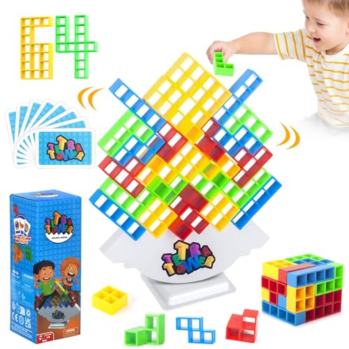 VORHOT 64 Stück Tetra Tower Spiel, Stapelspiel Tetris Tower, Balance Spiel Geschicklichkeitsspiele Stapelspiele Creative Stack Attack Spielzeug Tower Game, Team Tower-Spiel für Kinder und Erwachsene von VORHOT