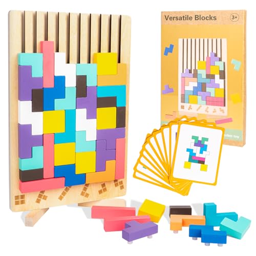 VORHOT Tetris Holzspiel, Holz Tetris Montessori Spielzeug ab 3 4 5 Jahre, Holzpuzzle Stapelsteine Kinder Lernspielzeug Holzspielzeug, Gehirn Spielzeug mit 10 Karten, Geschenk für Jungen Mädchen VORHOT Tetris Holzspiel, Holz Tetris Montessori Spielzeug ab 3 4 5 Jahre, Holzpuzzle Stapelsteine Kinder Lernspielzeug Holzspielzeug, Gehirn Spielzeug mit 10 Karten, Geschenk für Jungen Mädchen von VORHOT