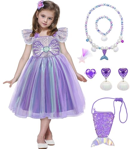 VORLITS Kleine Meerjungfrau Kostüm Kleid für Mädchen Kinder Prinzessin Arielle Kleid Cosplay Rollenspiel mit Meerjungfrau Outfit Zubehör von VORLITS